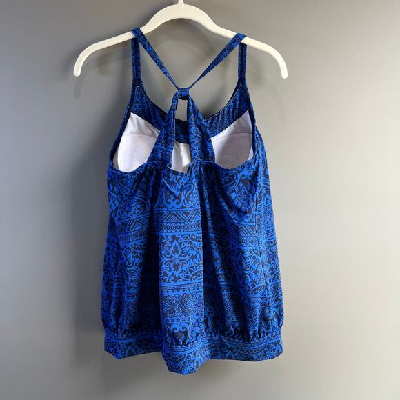 Lands’ End  Blue Razorback Bubble Tankini Swim Top Size 12 DDD - Picture 3 of 5